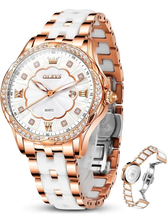 Accessories - Womens Rose Gold Analog Quartz Ceramic Reloj Mujer Shinning Diamond Luxury Watch